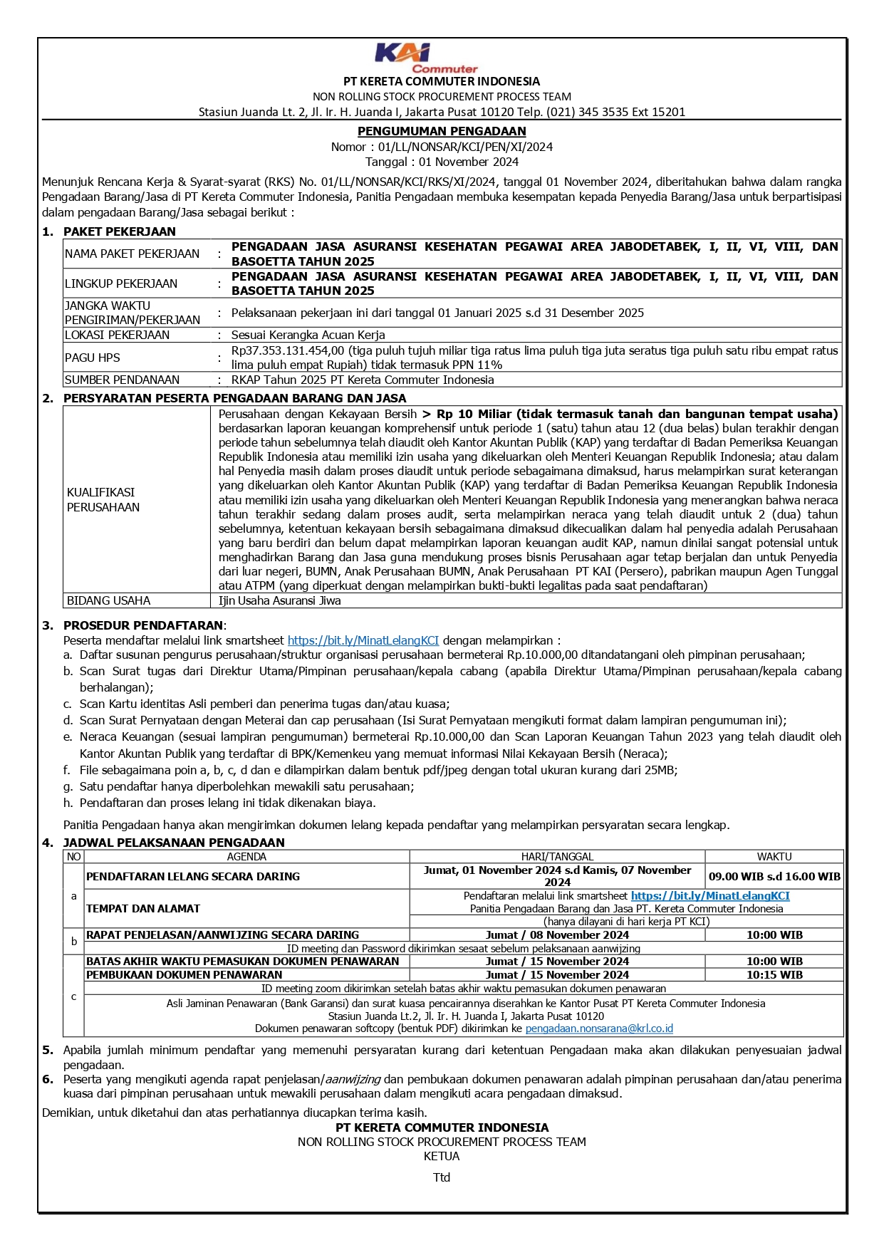 2 pengumuman 01 pengadaan jasa asuransi kesehatan pegawai tahun 2025.docx page 0001